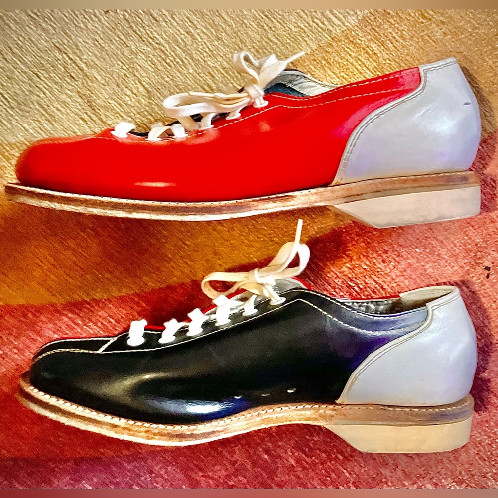 Iconic Vintage 1950s Brunswick Red, Black & White Leather Bowling Shoes
